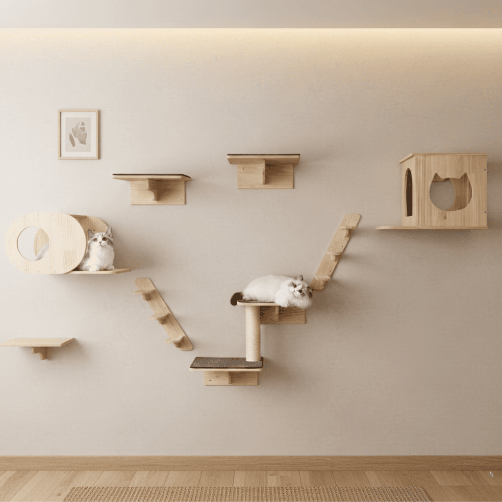 Arbre à chat murale en bois - Perle - Maison felin