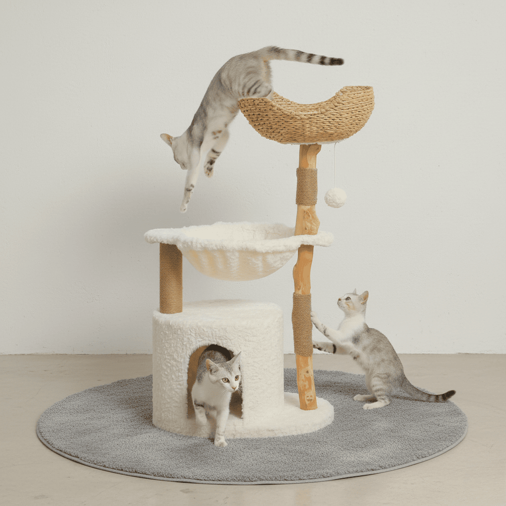 Arbre à chat en bois Moka - 102cm - Maison felin