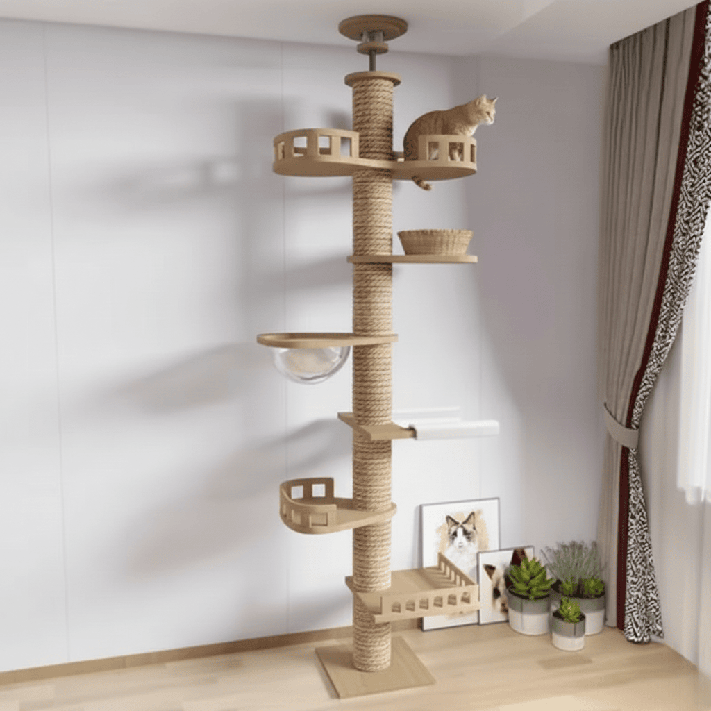 Arbre à chat en bois XXL Pomelo - Réglable jusqu'à 270cm - Maison felin