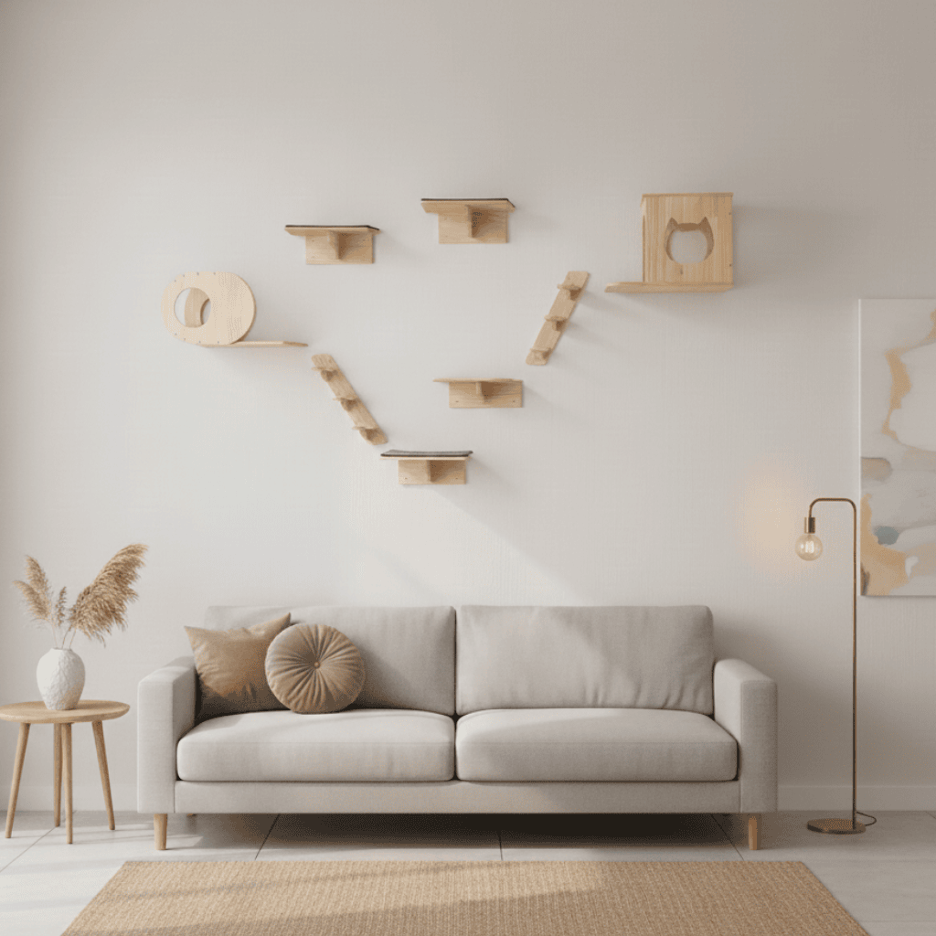 Arbre à chat murale en bois - Perle - Maison felin