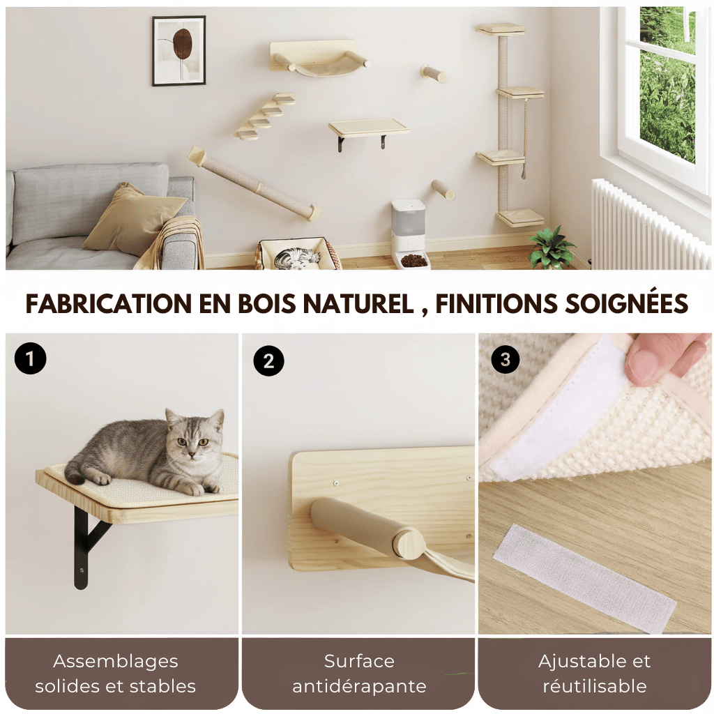 Arbre à chat murale en bois - Milo - Maison felin