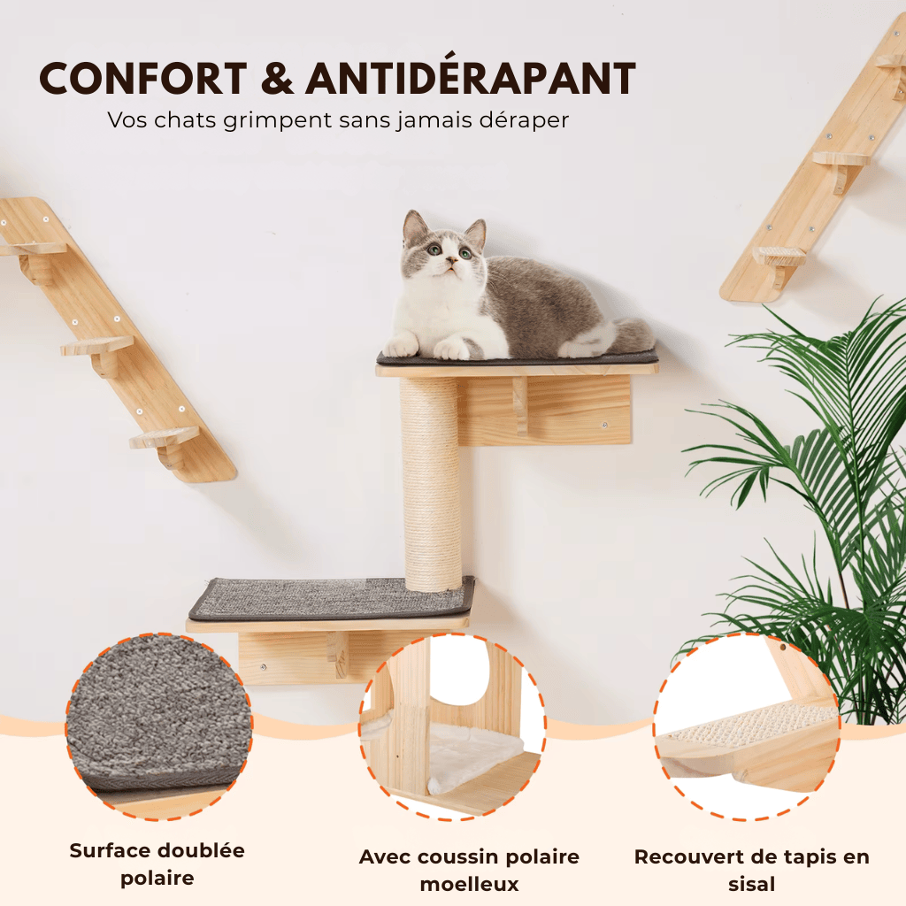 Arbre à chat murale en bois - Perle - Maison felin