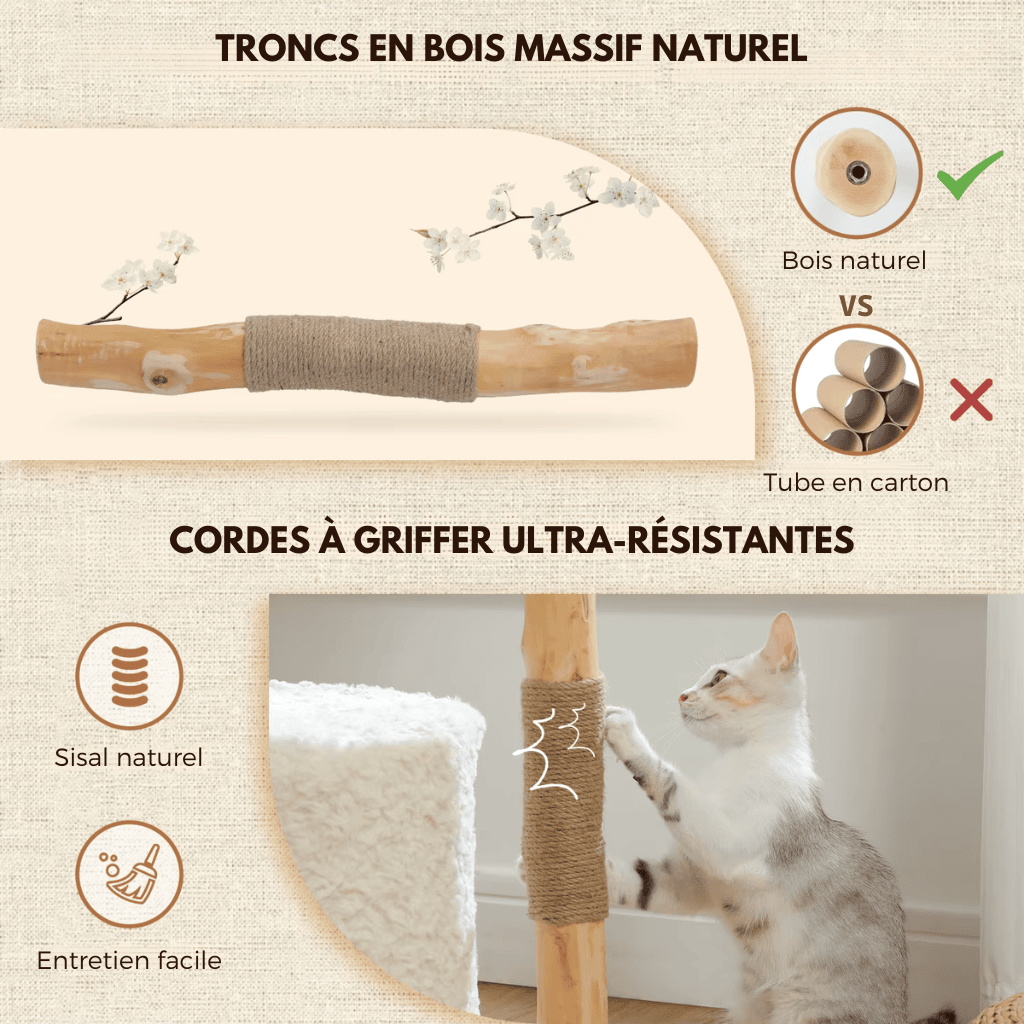 Arbre à chat en bois Moka - 102cm - Maison felin