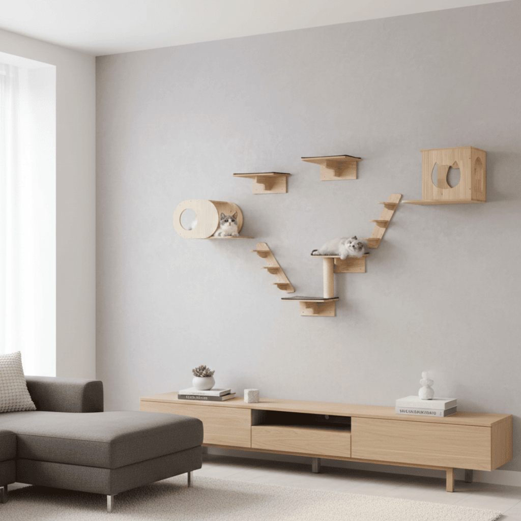 Arbre à chat murale en bois - Perle - Maison felin