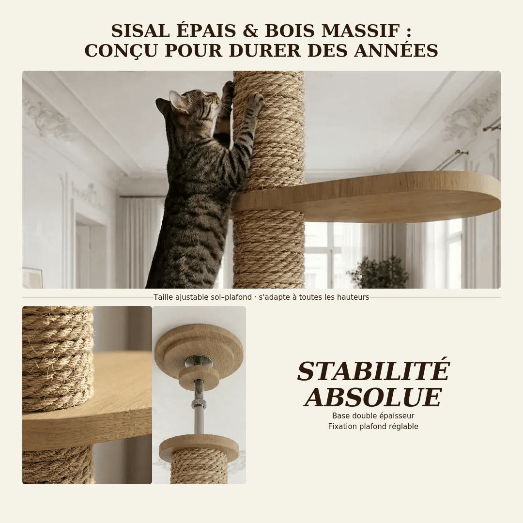 Arbre à chat en bois XXL Pomelo - Réglable jusqu'à 270cm
